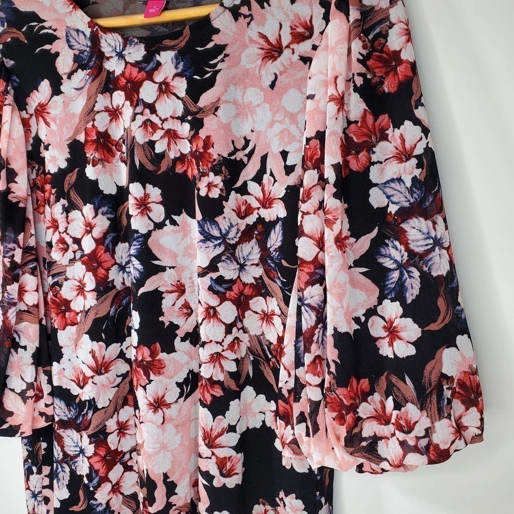Vince Camuto Floral Print Balloon Sleeve Blouse Top Black Pink Size Small - Picture 2 of 9